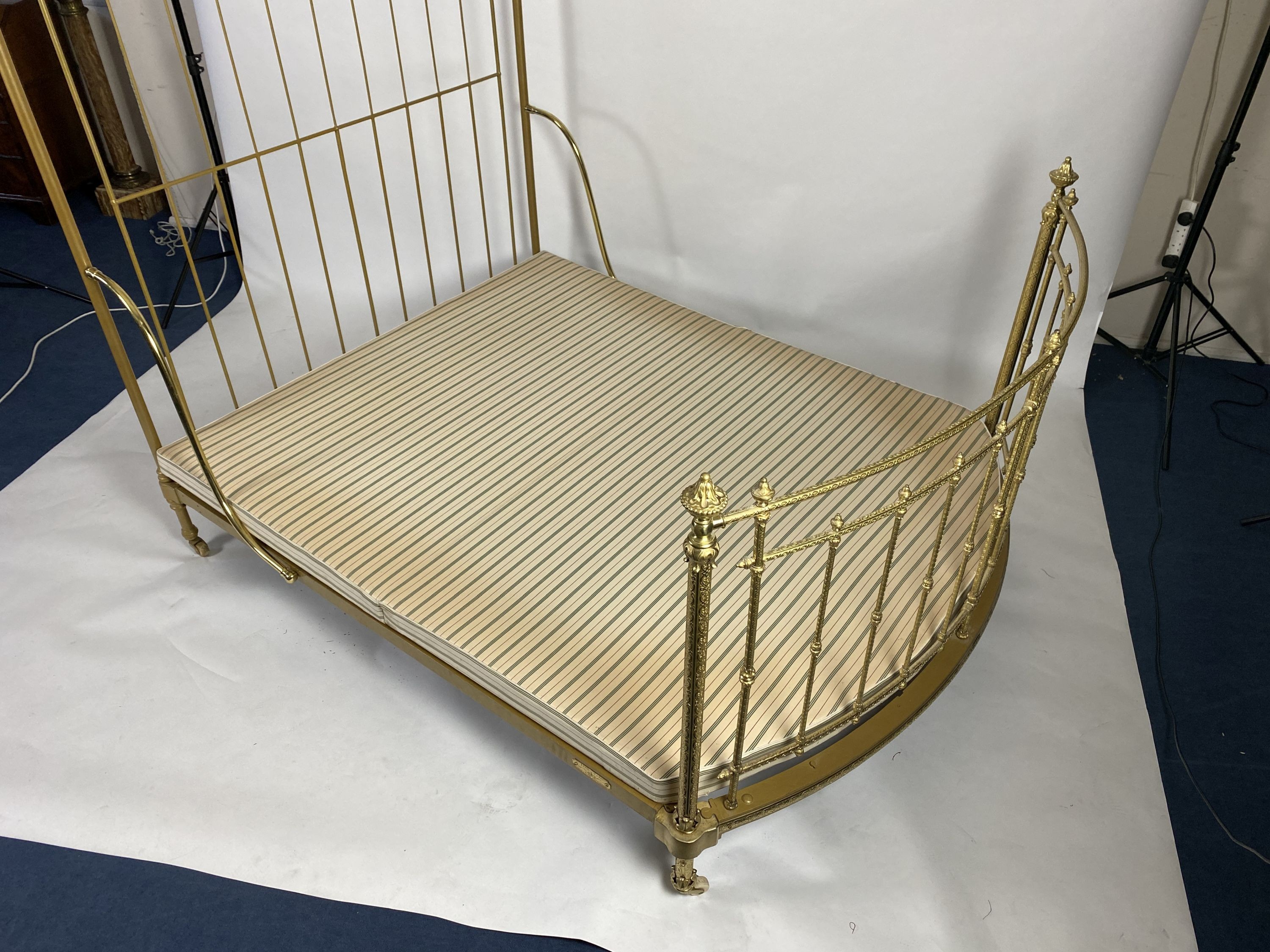 A Victorian R.W.Winfield & Co. brass half tester bed frame, W 168cm, L 215cm